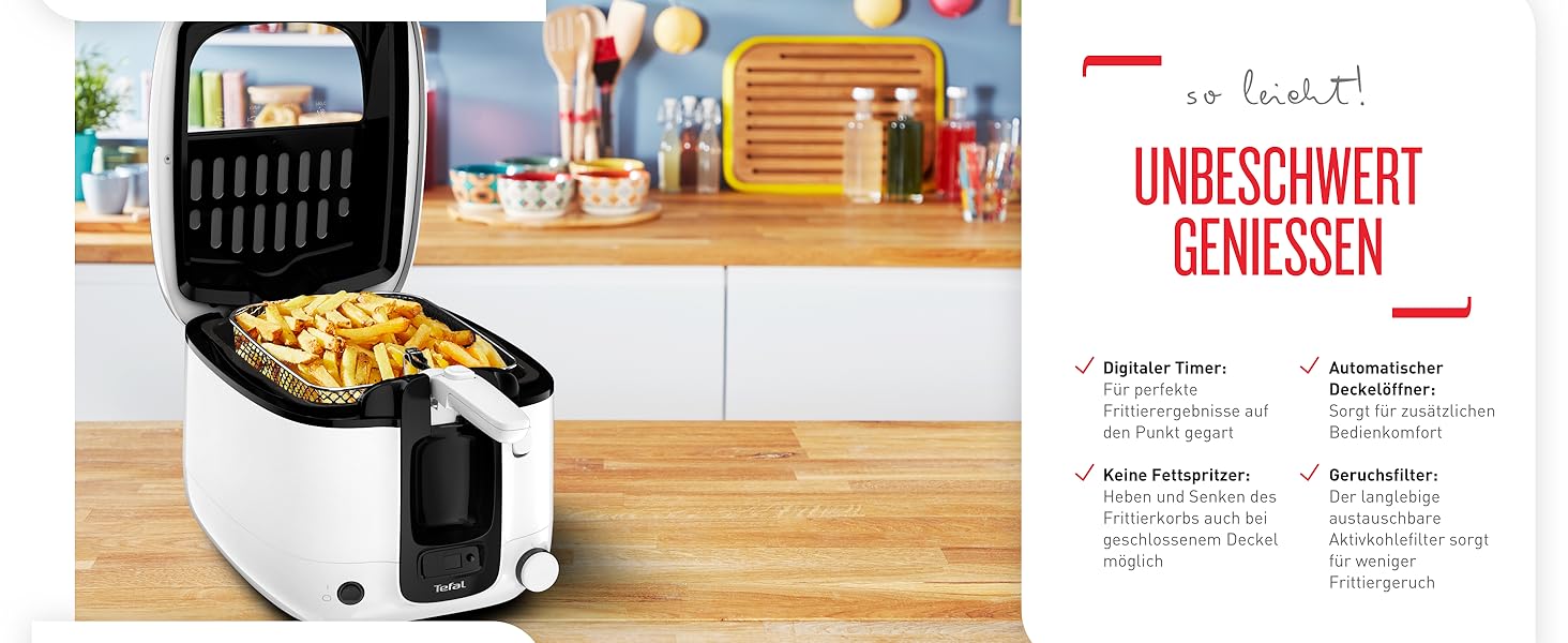 Фритюрница Tefal Super Uno FR3140 включая. Таймер Емкость 2,2 литра Детали, пригодне для мтья в посудомоечной машине Антипригарное покртие Фильтр для запаха Защита от брзг Семнй контейнер Белй/чернй Одиночнй