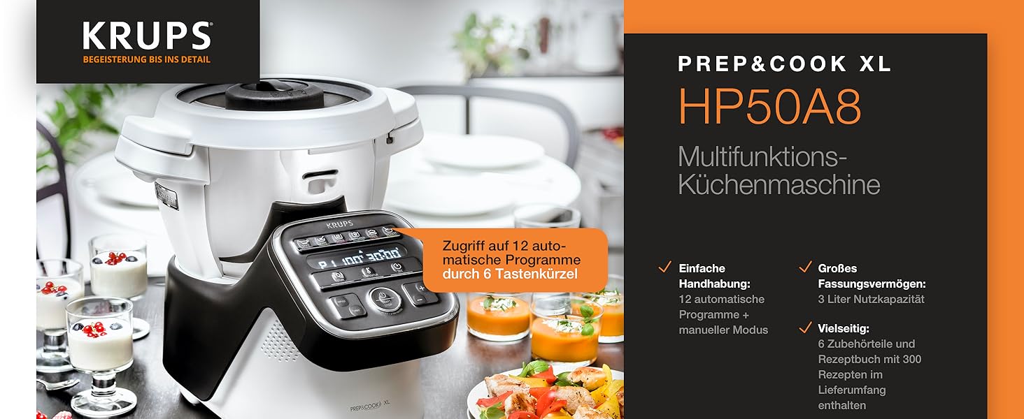 Кухонный комбайн c измельчителем HP 50A81, 35 х 31 х 32 см, белый Prep & Cook XL KRUPS