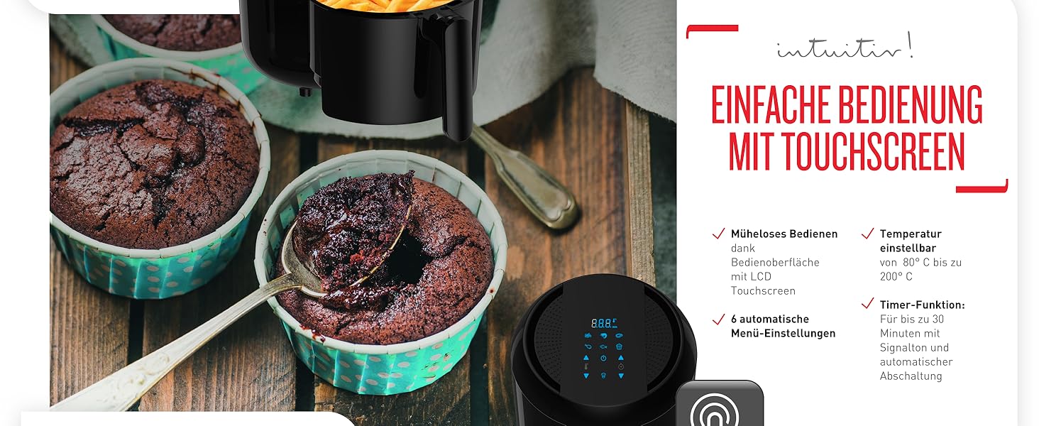 Фритюрница Easy Fry Compact Фритюрница для 1-2 человек Вместимость 1,6 л 6 автоматических программ цифровой дисплей нергосберегающая / фритюрница для здорового питания без масла Черная компактная фритюрница Easy Fry Компактная одиночная компактная