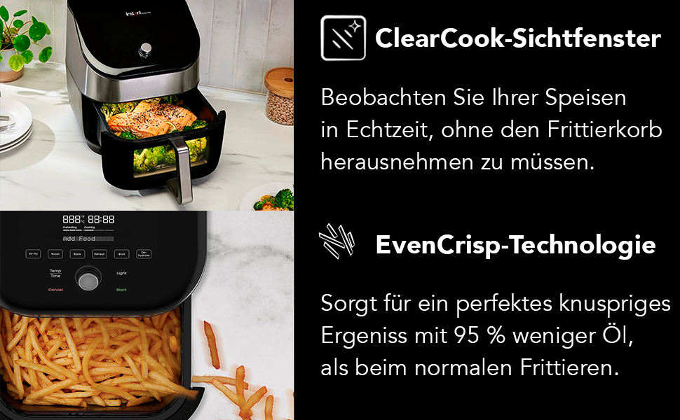 Мгновеннй вихрь плюс с ClearCook - Цифровая фритюрница для здорового питания 5,7 л, нержавеющая сталь, интеллектуальне программ 6-в-1 - Жарка во фритюре, впечка, жарка, гриль, обезвоживание, разогрев, большая емкость -Оригинальная нержавеющая сталь 1700 В