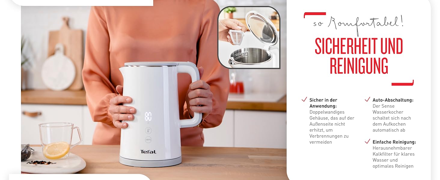 Чайник Tefal KO6931 Sense / емкость 1,5 л цифровой дисплей 5 уровней температур основание на 360 индикатор уровня вод семнй известковй фильтр функция подогрева в течение 30 минут 1800 Вт / белй