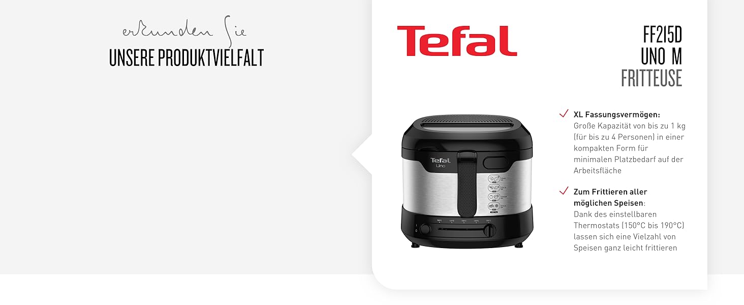 Фритюрница Tefal Super Uno FR3140 включая. Таймер Емкость 2,2 литра Детали, пригодне для мтья в посудомоечной машине Антипригарное покртие Фильтр для запаха Защита от брзг Семнй контейнер Белй/чернй Одиночнй