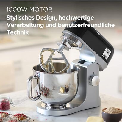 Кухоннй комбайн Kenwood kMix KMX750BK, чаша из нержавеющей стали обемом 5 л, система безопасности безопасного использования, металлический корпус, 1000 Вт, включая кондиционер. Набор для кондитерских изделий из 3 предметов и брзговик, чернй чернй одиночнй