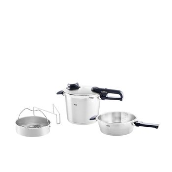Премиум/скороварка, 4 части (6л - Ø 22 см и Rapid Frying Pan 2,5 л - Ø 22 см) с металлической крышкой, вставка - Сделано в Германии, индукционный 2,5 л и 6 л