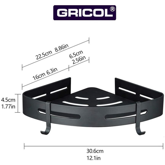 Угловая полка для душа 2 предмета, черная GRICOL