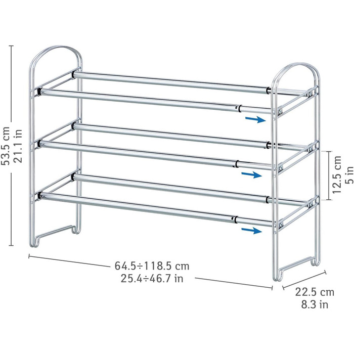 Регулируемая полка для обуви 3 - ярусная 118,5 х 22,5 х 53,5 см Tatkraft