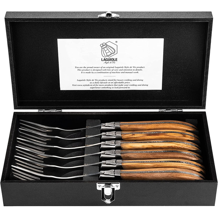 Набор вилок для стейка с футляром 6 предметов Olive Wood Luxury Line Laguiole