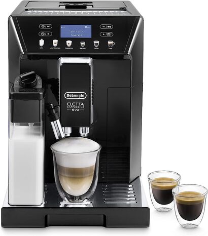 Кофемашина с системой подачи молока LatteCrema на 2 чашки, черная Eletta Evo De'Longhi