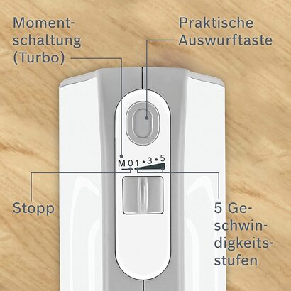 Ручной миксер Bosch Styline MFQ4075DE / 550 Вт / 5 скоростей / 2 венчика, 2 крюка для теста / стакан 700 мл / нержавеющая сталь