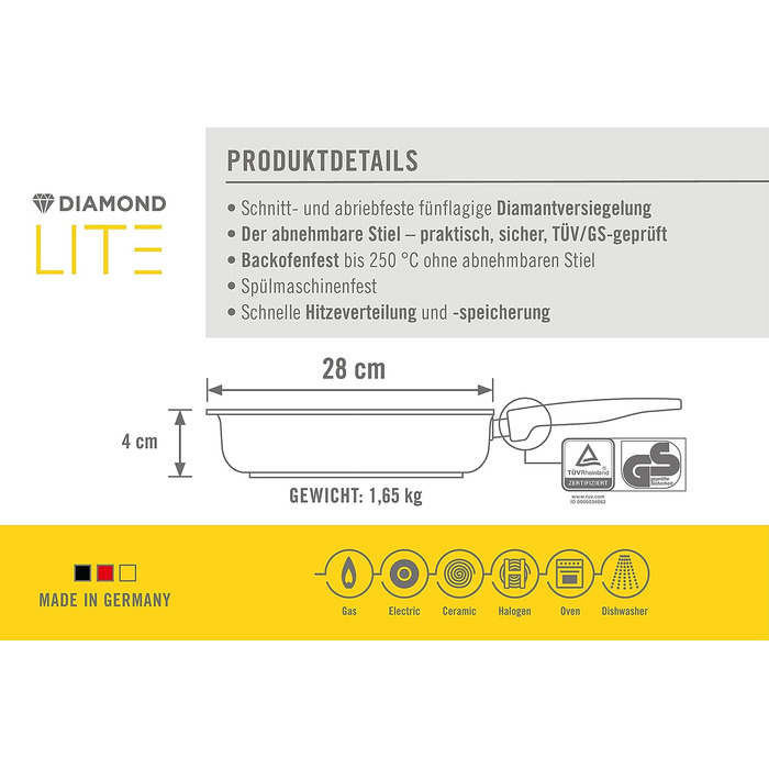 Сковорода-гриль 28 x 28 см Diamond Lite Woll