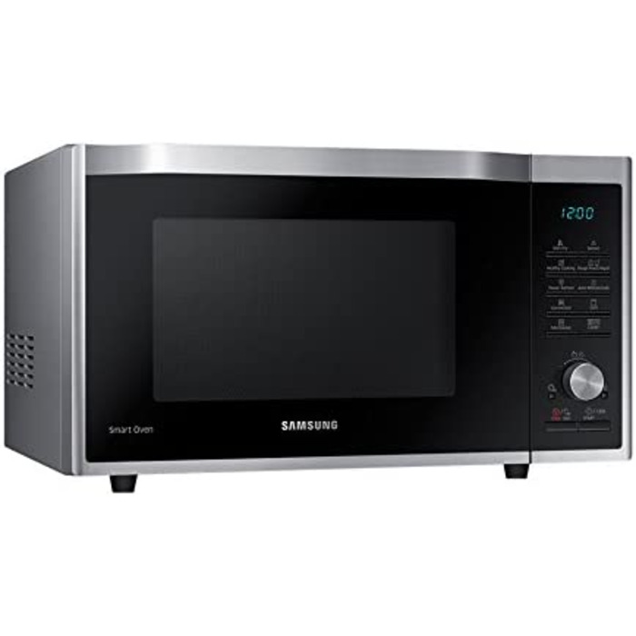 Комбинированная микроволновая печь Samsung MC32J7055CT/EC с грилем и горячим воздухом, 900 Вт, 32 (очень большая) камера для приготовления пищи, ширина 52,3 см, для приготовления жидкого теста, для приготовления дрожжевого теста/йогурта, Серебряная 32 л М