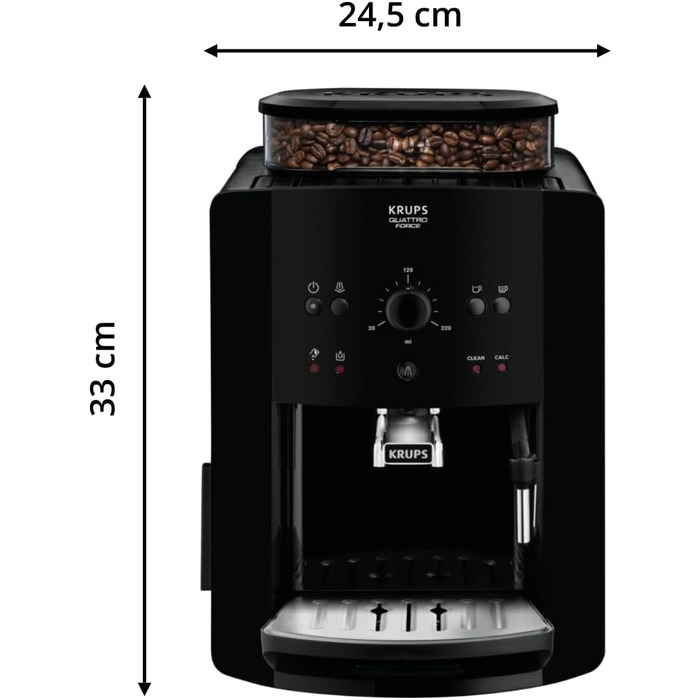 Кофемашина на 2 чашки 1450 Вт, с кофемолкой, черная Arabica Picto Quattro Force EA8110 Krups