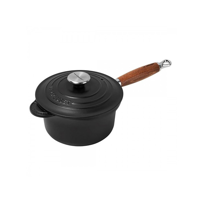 Ковш с деревянной ручкой и крышкой 18 см, черный Black Le Creuset