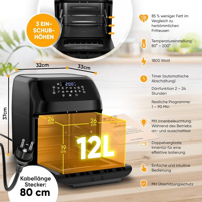 Фритюрница многофункциональная 12 л 1800 Вт Black XXL Stillstern
