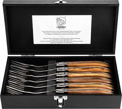 Набор вилок для стейка с футляром 6 предметов Olive Wood Luxury Line Laguiole