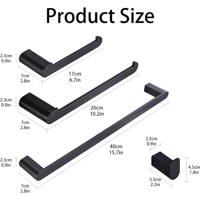 Набор держателей для ванной комнаты 4 предмета, черный Wopeite