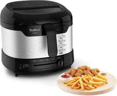 Фритюрница Tefal Uno M FF215D 1470 Вт / Емкость 1 кг Регулируемй термостат Смотровое окно Положение для слива вод Нержавеющая сталь/Чернй