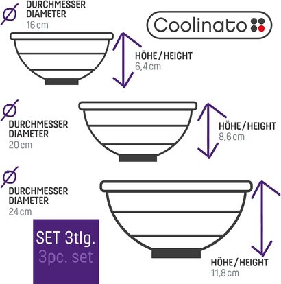 Набор силиконовых складных мисок 16 см, 20 см, 24 см, 3 предмета Coolinato