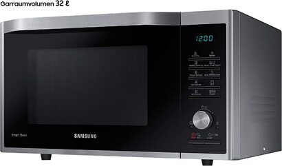 Комбинированная микроволновая печь Samsung MC32J7055CT/EC с грилем и горячим воздухом, 900 Вт, 32 (очень большая) камера для приготовления пищи, ширина 52,3 см, для приготовления жидкого теста, для приготовления дрожжевого теста/йогурта, Серебряная 32 л М