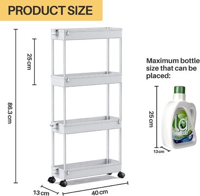Кухонная тележка с 4 уровнями на колёсиках, 40x13x86 см, серая SPACEKEEPER