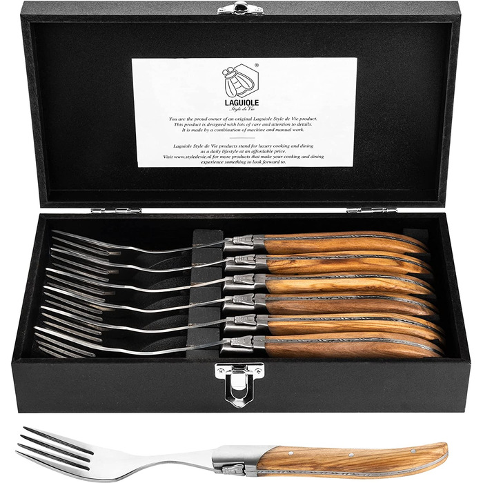 Набор вилок для стейка с футляром 6 предметов Olive Wood Luxury Line Laguiole