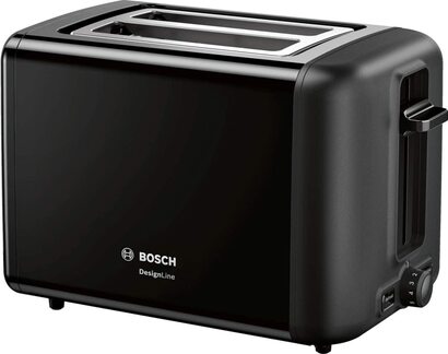 Компактнй тостер Bosch DesignLine TAT3P423DE, встроенная насадка для булочек из нержавеющей стали, с функцией автоматического отключения, с функцией размораживания, идеально подходит для 2 ломтиков тоста, с функцией подема, широкий, мощностью 970 Вт, один