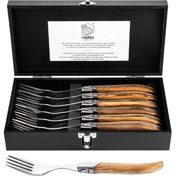 Набор вилок для стейка с футляром 6 предметов Olive Wood Luxury Line Laguiole