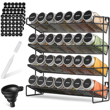Стойка для специй настенная и стоячая - ЛУЧШИЙ ОРГАНАЙЗЕР ДЛЯ СПЕЦИЙ Стойка для специй - Система стоек для специй Стойка для специй, Стойка для специй, Банки для специй с полкой 28 БАНОК С НАКЛЕЙКОЙ, ВОРОНКОЙ Черный
