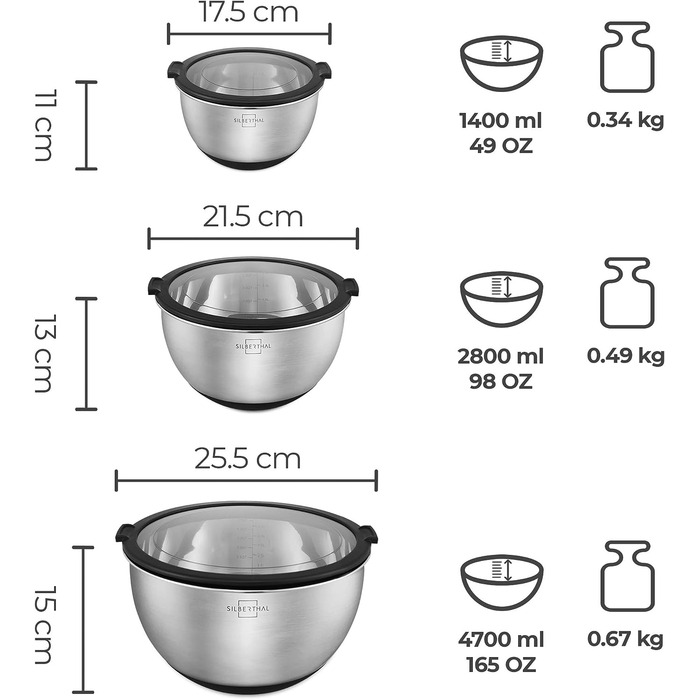 Набор мисок из нержавеющей стали с крышкой 3 предмета SILBERTHAL