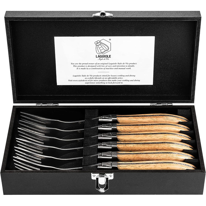 Набор вилок для стейка с футляром 6 предметов Oak Wood Luxury Line Laguiole