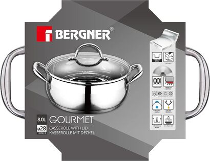 Кастрюля со стеклянной крышкой 8 л Bergner