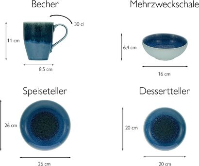 Столовый сервиз из керамогранита на 2 человека 8 предметов, синий Caldera Series 25862 CreaTable