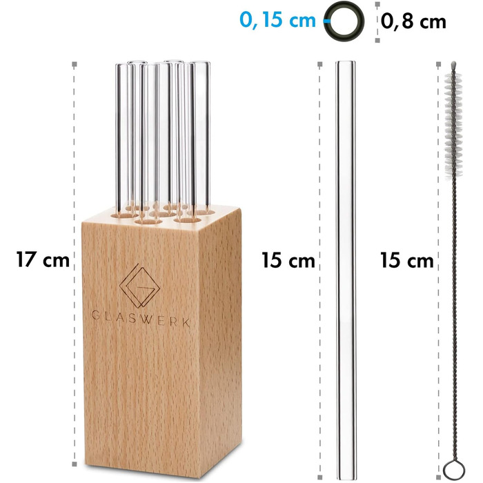 Набор стеклянных соломинок с подставкой 15 см GLASWERK