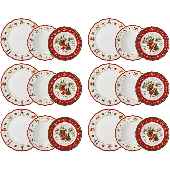 Набор рождественских тарелок на 6 персон 18 предметов Red Happy Wintertime Hutschenreuther