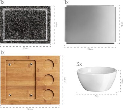 Горячий камень MSER 931758, набор камней для барбекю с натуральнм гранитнм камнем для барбекю, 3 чаши для окунания и бамбуковая деревянная столешница-гриль из горячего камня-идеально подходит для стейков, мяса и рб
