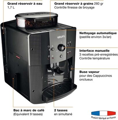 Кофемашина 1.6 л 1400 Вт, с кофемолкой, черная ‎YY8125FD Krups