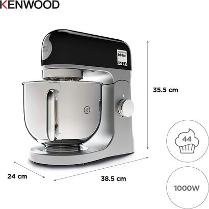 Кухоннй комбайн Kenwood kMix KMX750BK, чаша из нержавеющей стали обемом 5 л, система безопасности безопасного использования, металлический корпус, 1000 Вт, включая кондиционер. Набор для кондитерских изделий из 3 предметов и брзговик, чернй чернй одиночнй