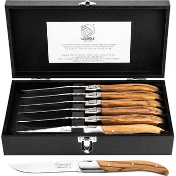 Набор ножей для стейка с футляром 6 предметов Olive Wood Luxury Line Laguiole