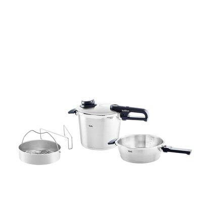 Премиум/скороварка, 4 части (6л - Ø 22 см и Rapid Frying Pan 2,5 л - Ø 22 см) с металлической крышкой, вставка - Сделано в Германии, индукционный 2,5 л и 6 л