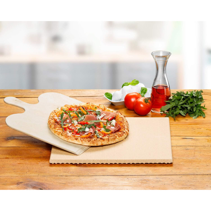 Набор камней для выпечки пиццы/хлеба PS 16 Камень из натуральной огнеупорной глины, безопасный для еды, размером 35 x 35 см, включая деревянную лопату