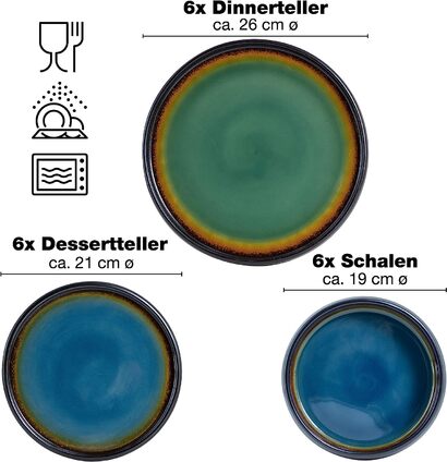 Набор посуды из керамогранита 18 предметов, зеленый Moritz & Moritz Solid