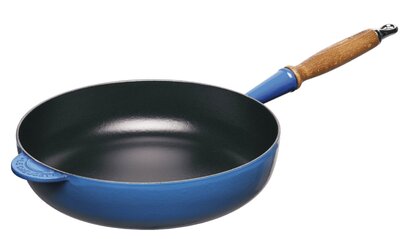 Сотейник чугунный 28 см с деревянной ручкой, синий Le Creuset