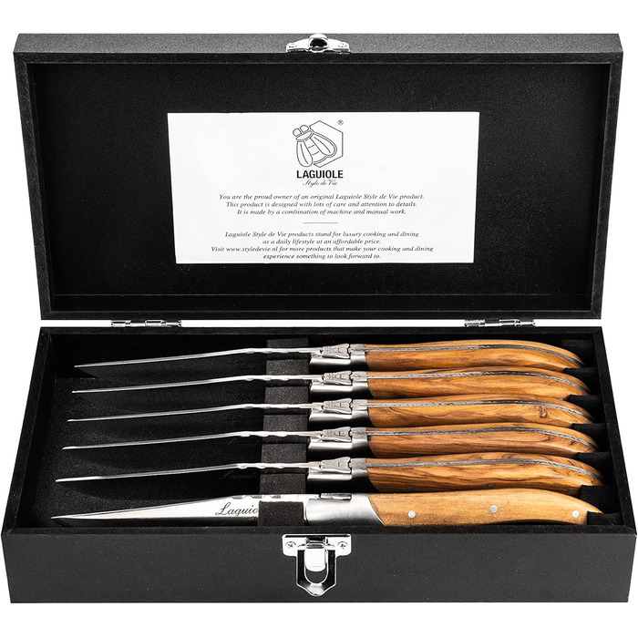 Набор ножей для стейка с футляром 6 предметов Olive Wood Luxury Line Laguiole