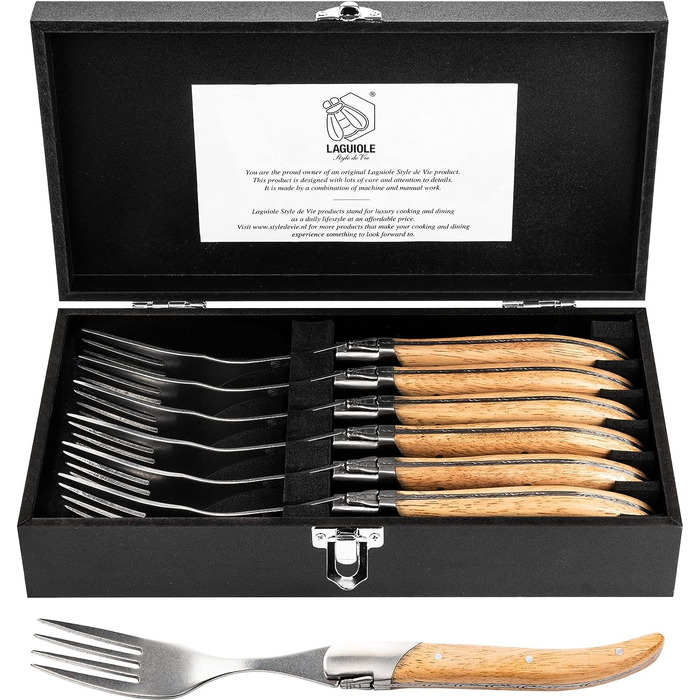 Набор вилок для стейка с футляром 6 предметов Oak Wood Luxury Line Laguiole