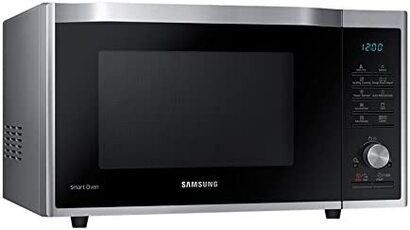 Комбинированная микроволновая печь Samsung MC32J7055CT/EC с грилем и горячим воздухом, 900 Вт, 32 (очень большая) камера для приготовления пищи, ширина 52,3 см, для приготовления жидкого теста, для приготовления дрожжевого теста/йогурта, Серебряная 32 л М